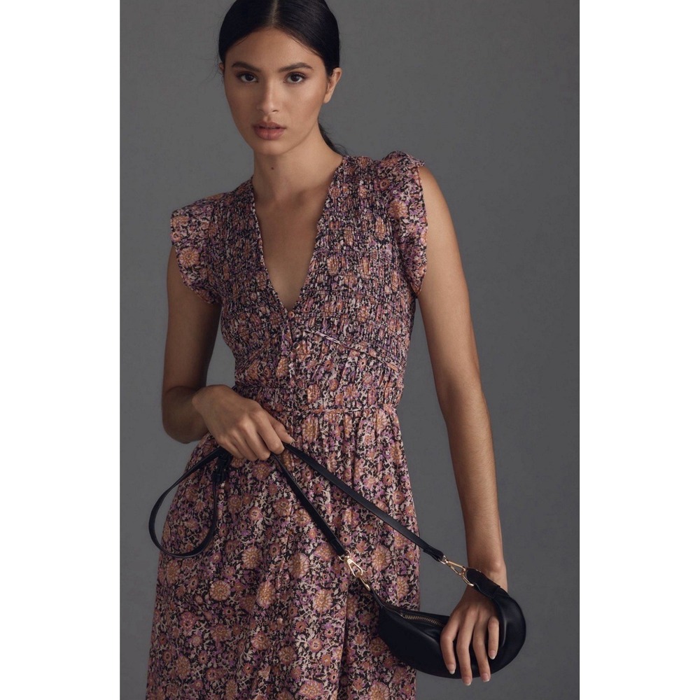 Anthropology Peregrine Midi Dress Sz 2X Floral Spring Ethereal Romantic Purple